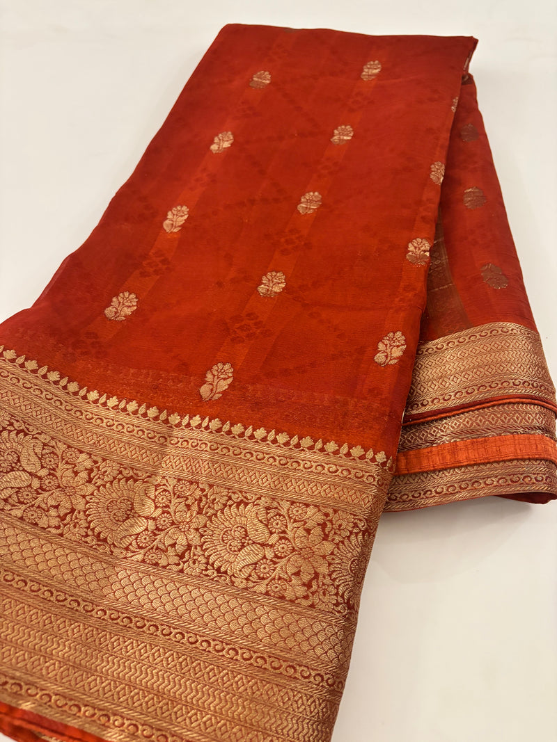 Laser Chiffon Saree Rust Orange Shade- JU17