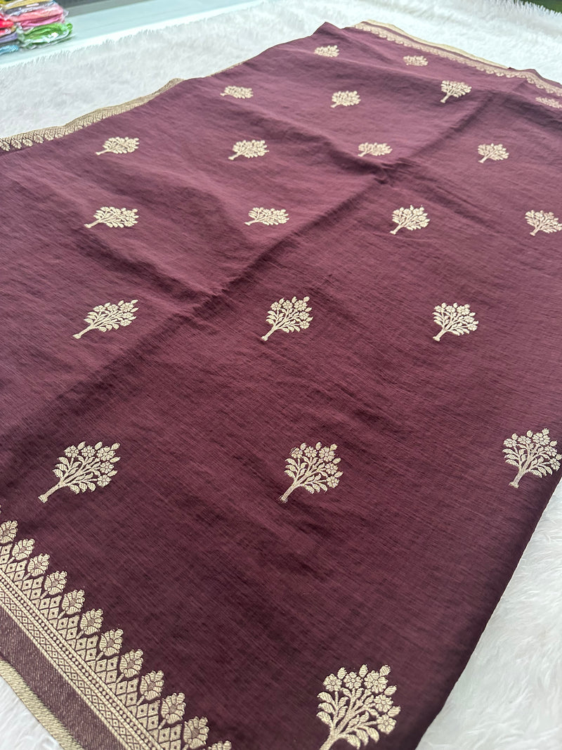 Wine Linen Heritage Designer Saree with Butta - AU18
