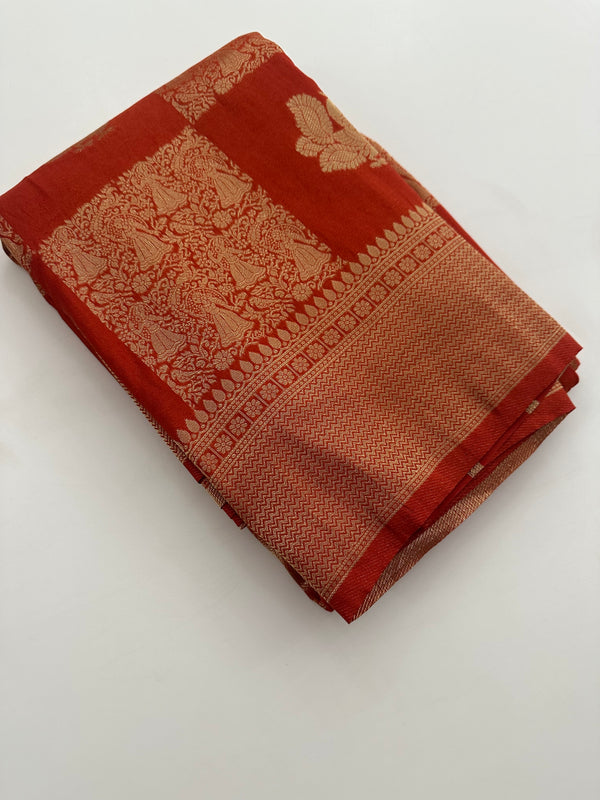 🌹Banarsi Crape Fancy Sarees On Rich Pallu Designs and Self Blouse On it. 🌹 JU27