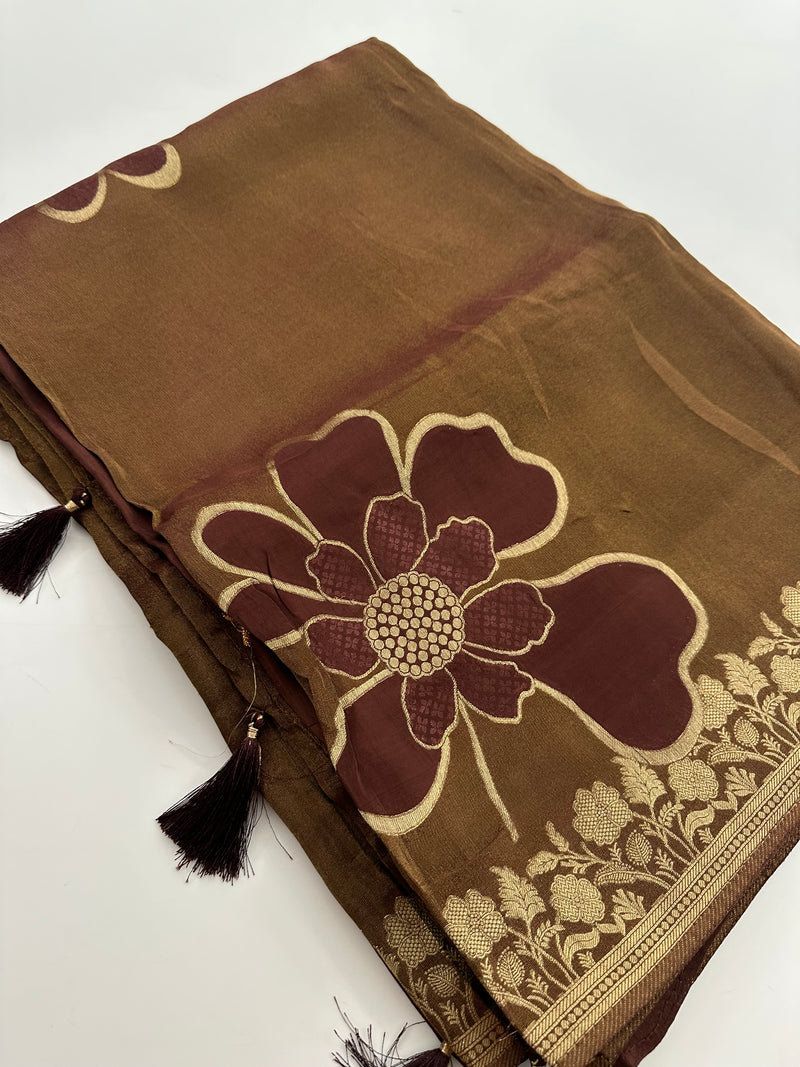 Light Brown Floral Designer Saree AU26