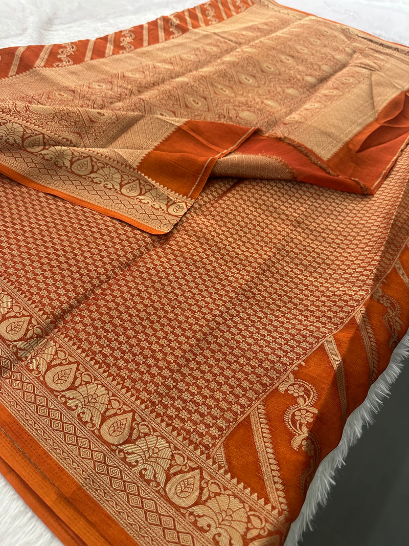 Premium Laser Chiffon Saree – Orange AU26
