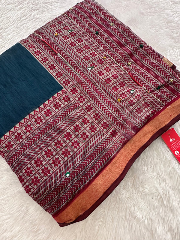 Premium Designer Chanderi Mul Fabric With Designer Border and Weaving Pallu with Tassels❤️❤️-JU3