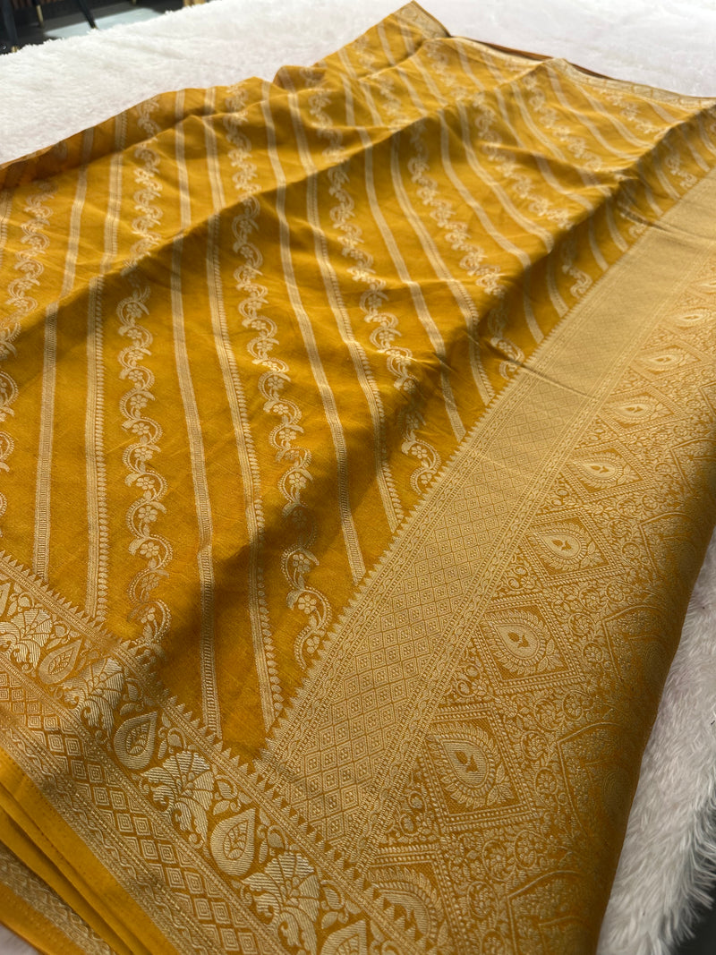 Premium Laser Chiffon Saree – Yellow AU26