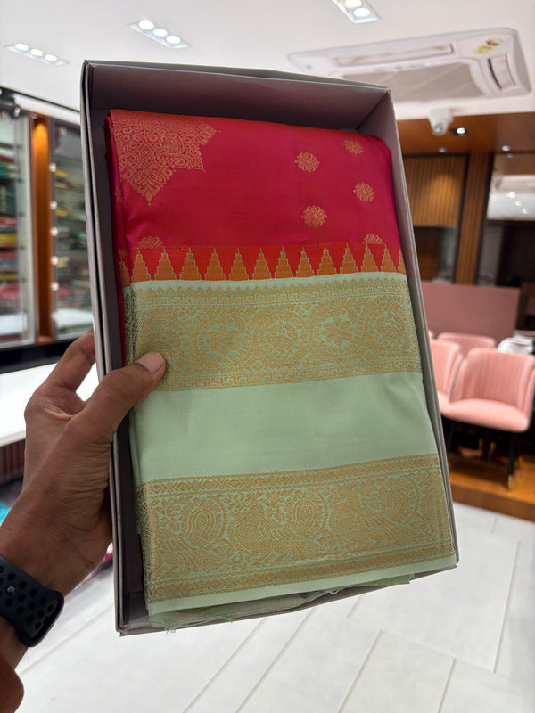 Silk Saree - Pink & Pista Green (CR21)