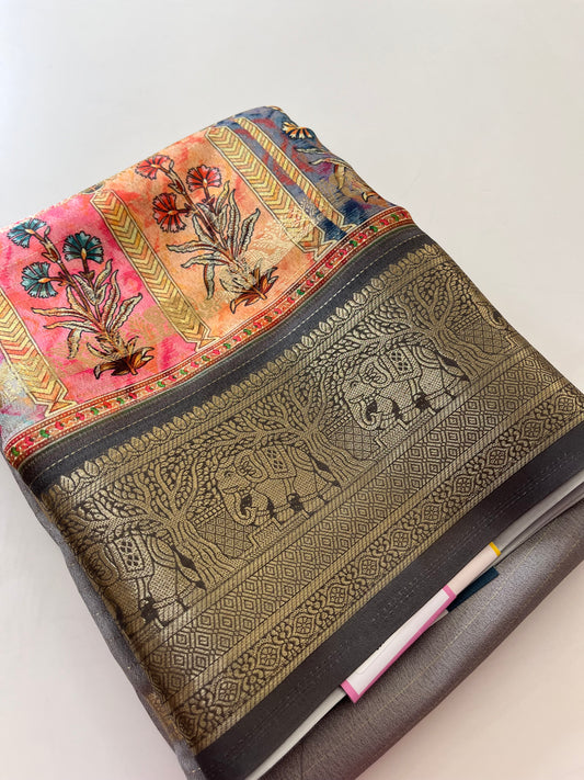 Printed Tussar silk