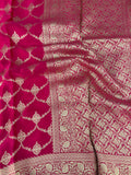Rani Pink Satin Kora Banaras Saree with Rich Gold Zari Jaal All Over JU23