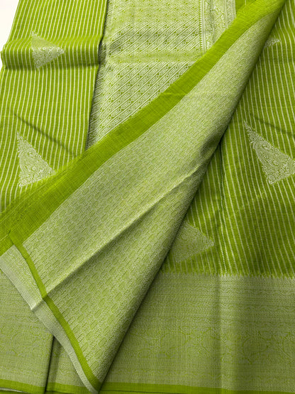 Pastel green silver linen cotton saree-DC712