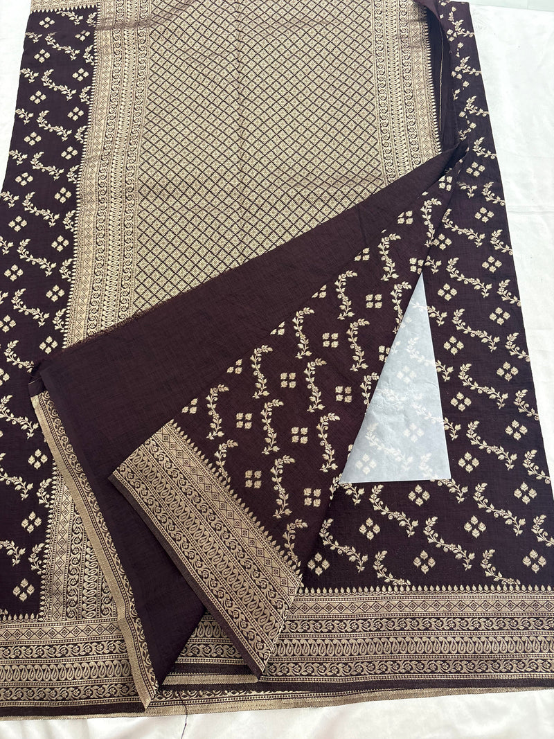 Rust Heritage Linen Designer Saree with Butta Design 🌹-AU2