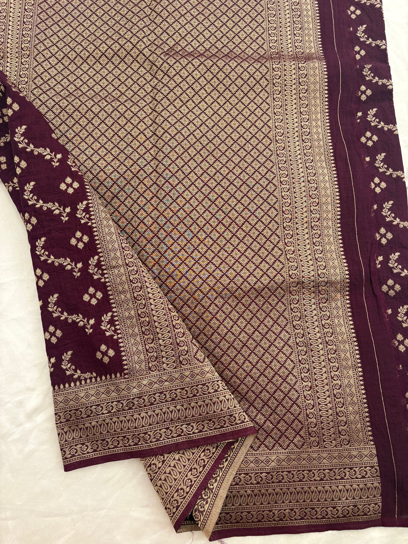 Rust Heritage Linen Designer Saree with Butta Design 🌹-AU2