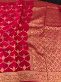 Rani Pink Satin Kora Banaras Saree with Rich Gold Zari Jaal All Over JU23