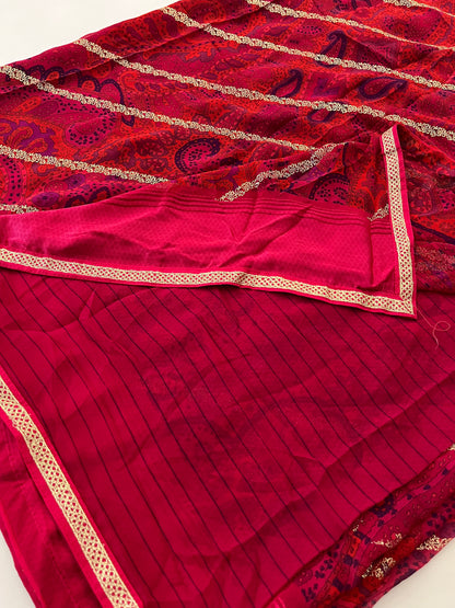 Designer Foil Print Dark Pink Oil Red