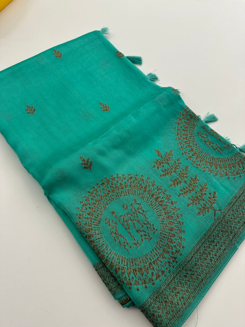 Jute Tussar Designer Sarees beautiful colour combinations🌹-AU9