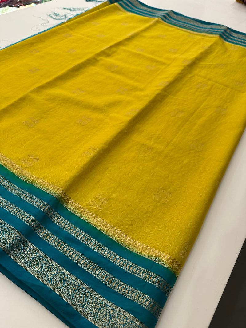 Semi Mysore Silk Checks Saree with Butta-AU16