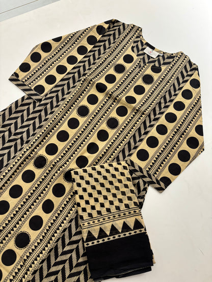 60s Camric Discharge Print With Doriya Dupatta Set