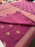 Venkatagiri fancy soft Linen Cotton sarees with self blouse and fancy Border and Butties all over🌹 - AU12