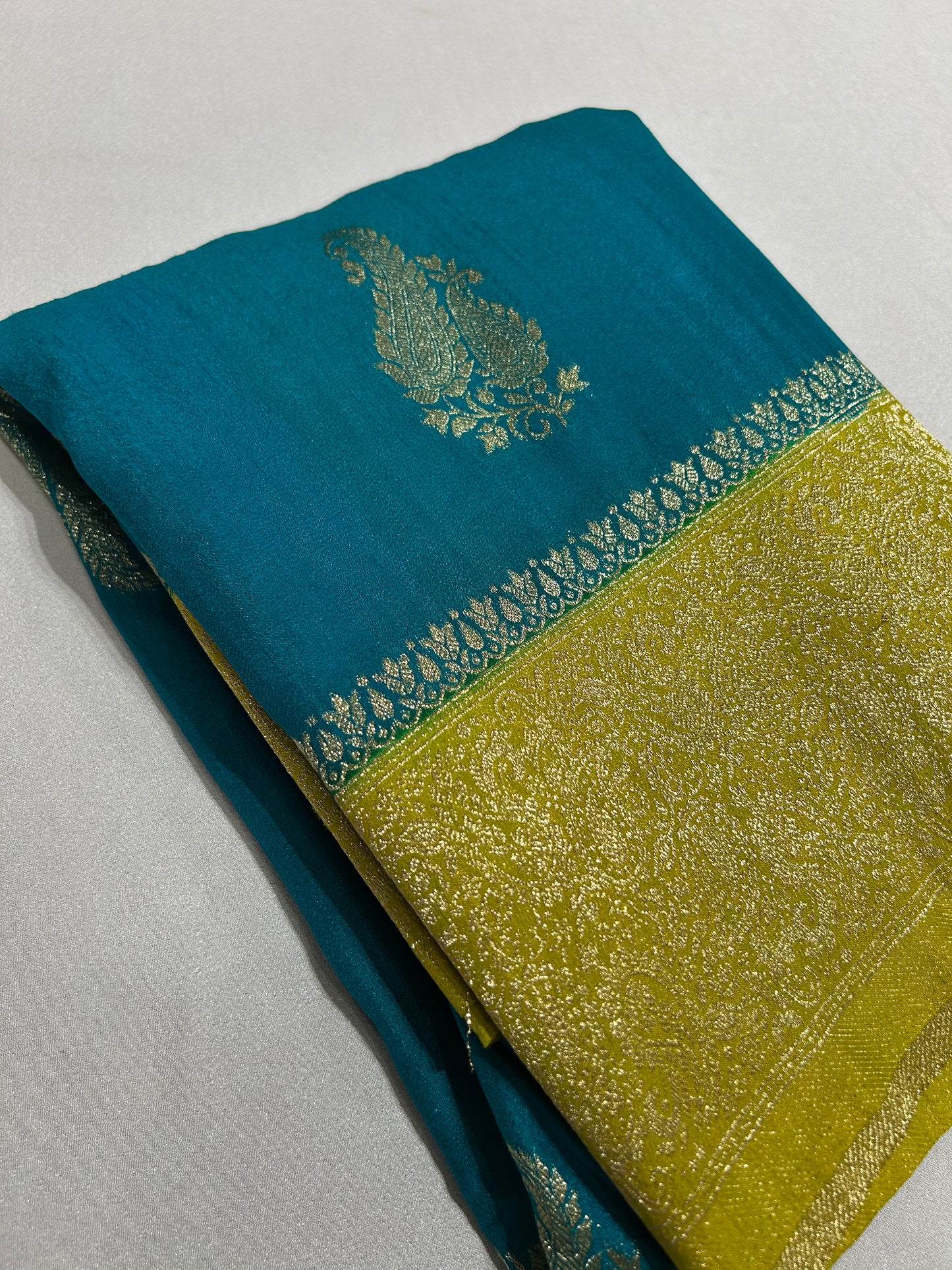 Blue X Yellow Crush Designer Saree