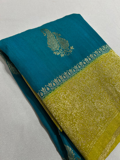 Blue X Yellow Crush Designer Saree