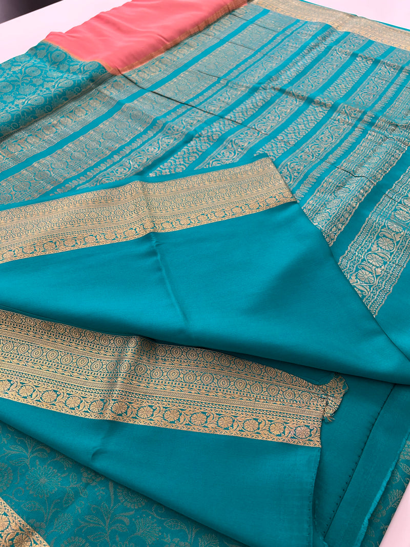 Pure 120GSM Mysore Crape Silk Sarees🌹 Silk Mark Certified 🦋
Comes in Golden Zari in Half Brocade Half Plaim Concept🌹-JU31