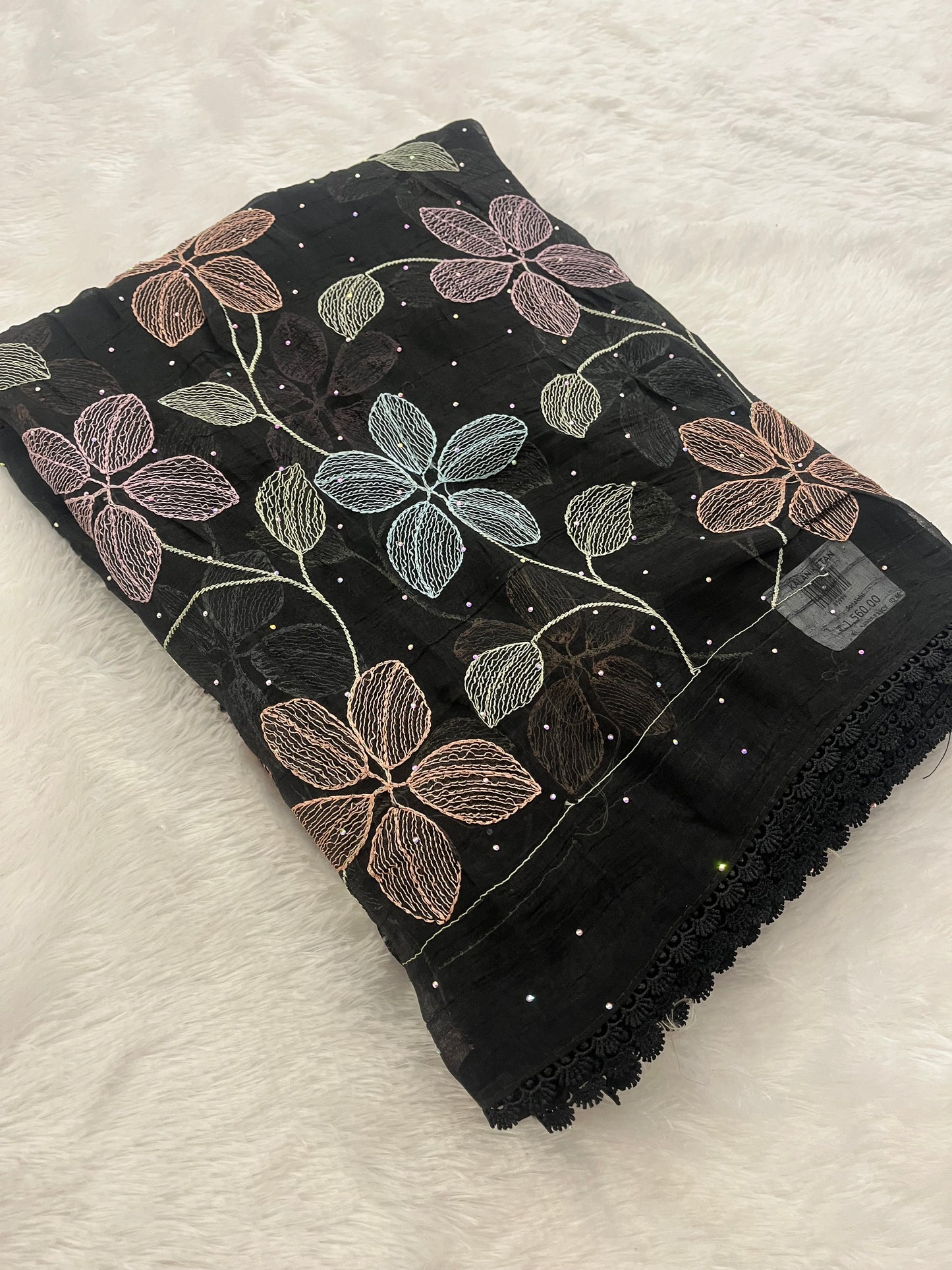 Black Floral Soft Organza Saree-F4