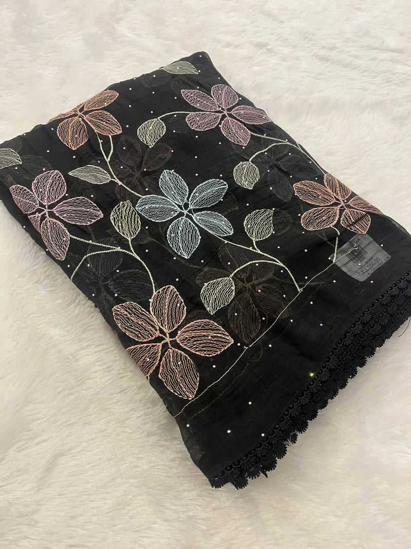 Black Floral Soft Organza Saree-F4