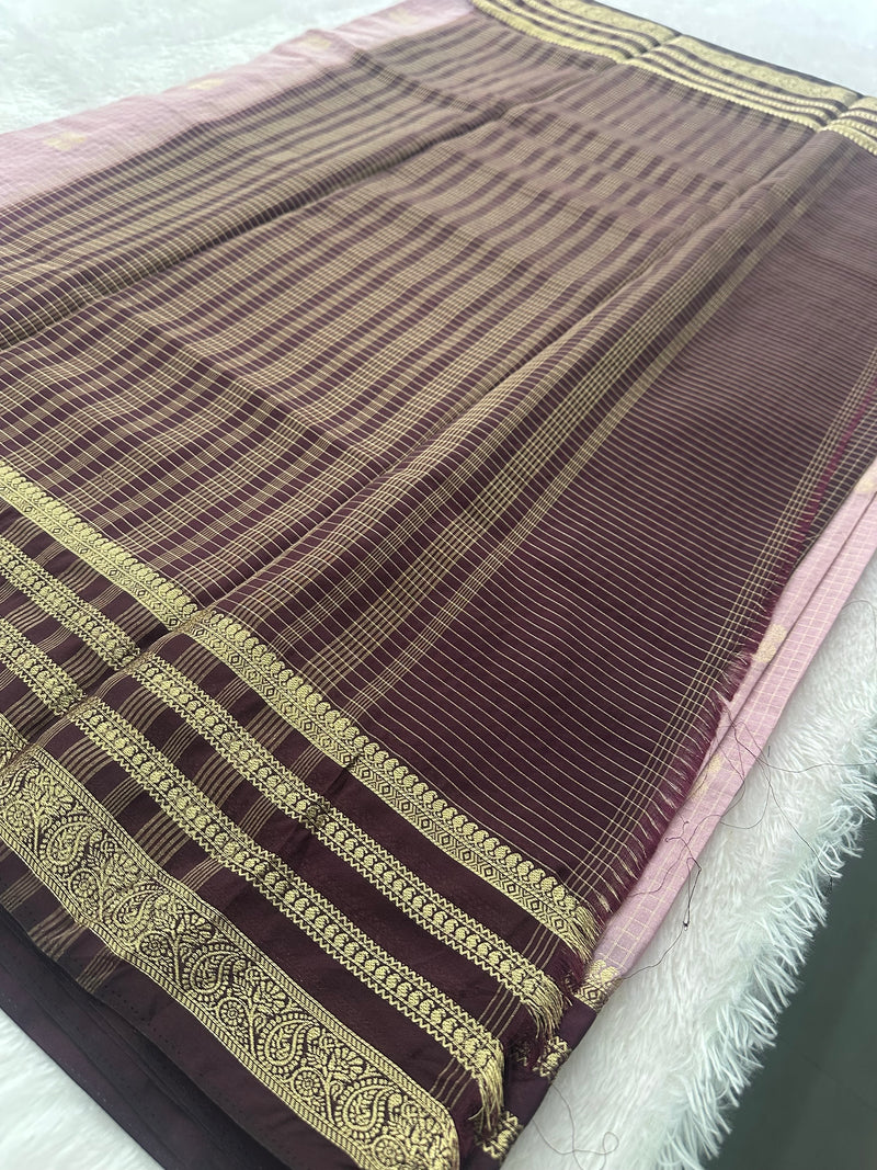 Semi Crepe Checks Saree - Pastel Pink x Wine AU25