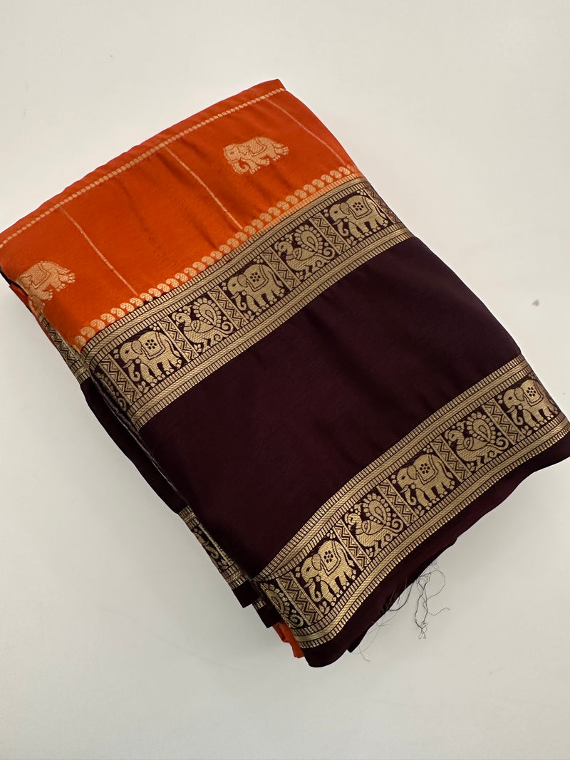 Premium Semi Mysore Silk sarees with silver and gold weavings and contrast blouse piece🌹-AU9