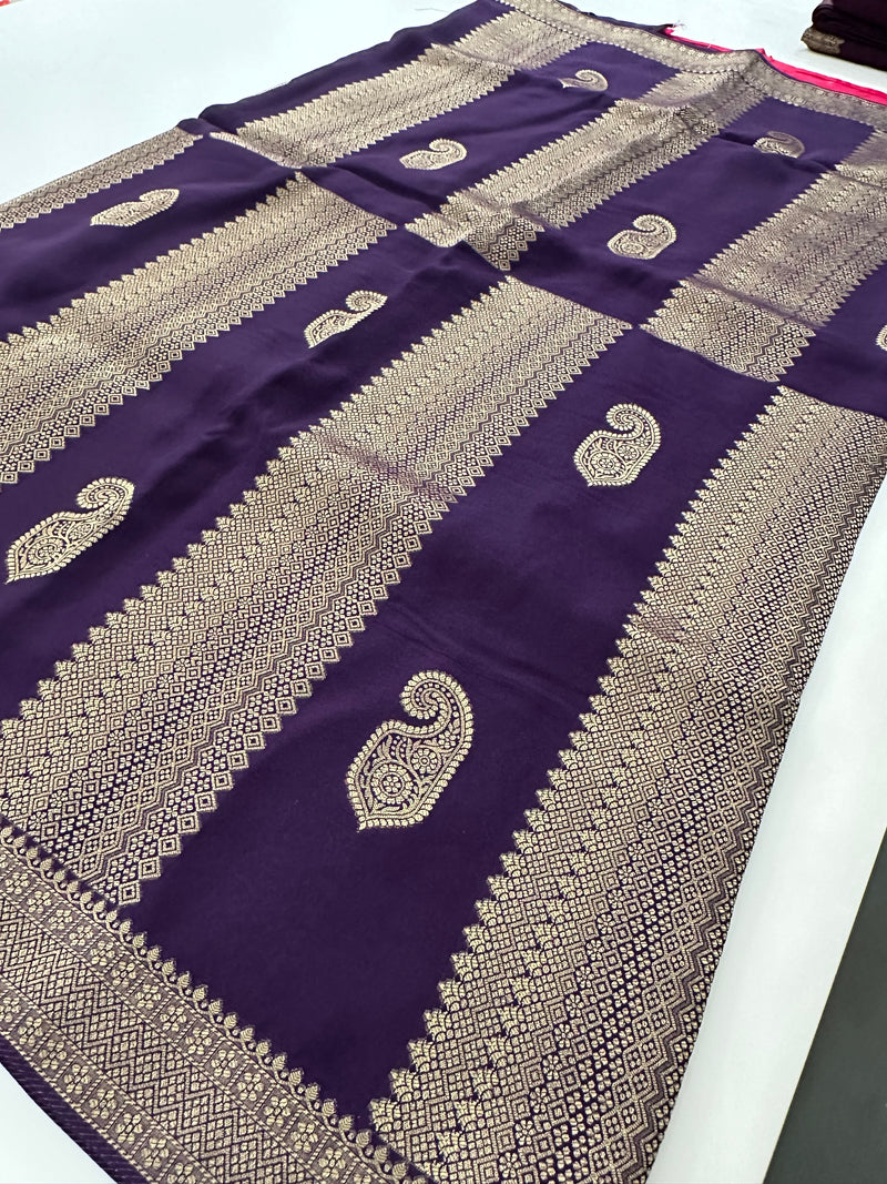 Purple x Pink Tussar Designer Saree with Mango Butta All Over JU24