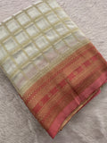 Premium Georgette Sarees In Checks Zari and Small Border with Contrast Blouse Piece 🌹-JU18