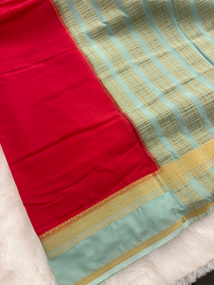 Pink X Blue Small Bentex Semi mysore Silk Saree-J1117