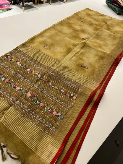 1012 ✨ LINEN EMBROIDERED FANCY SAREE