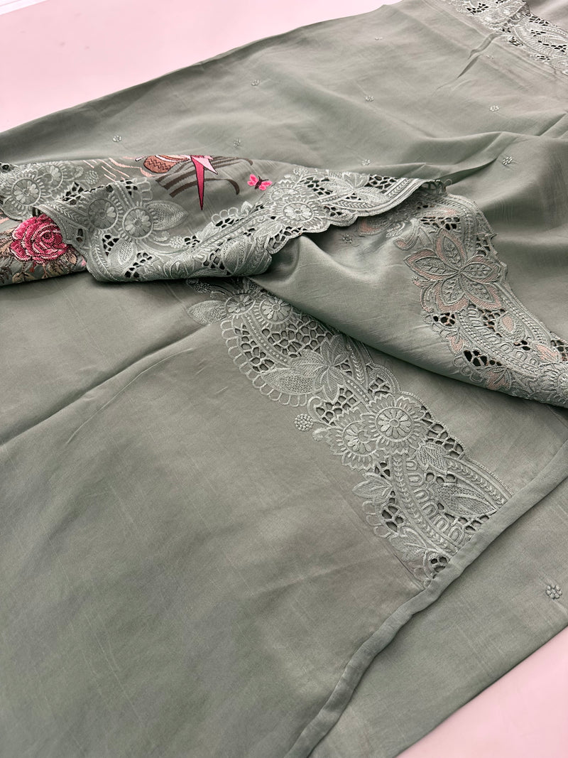 Cut Work Designer Full Embroidery Work Pure Tussar-J20
