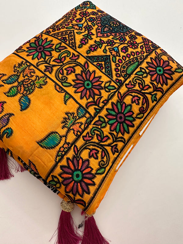 Yellow Soft Pashmina silk sarees -AU2