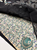 Black Patch Work Netted Kora Fabric Designer Saree