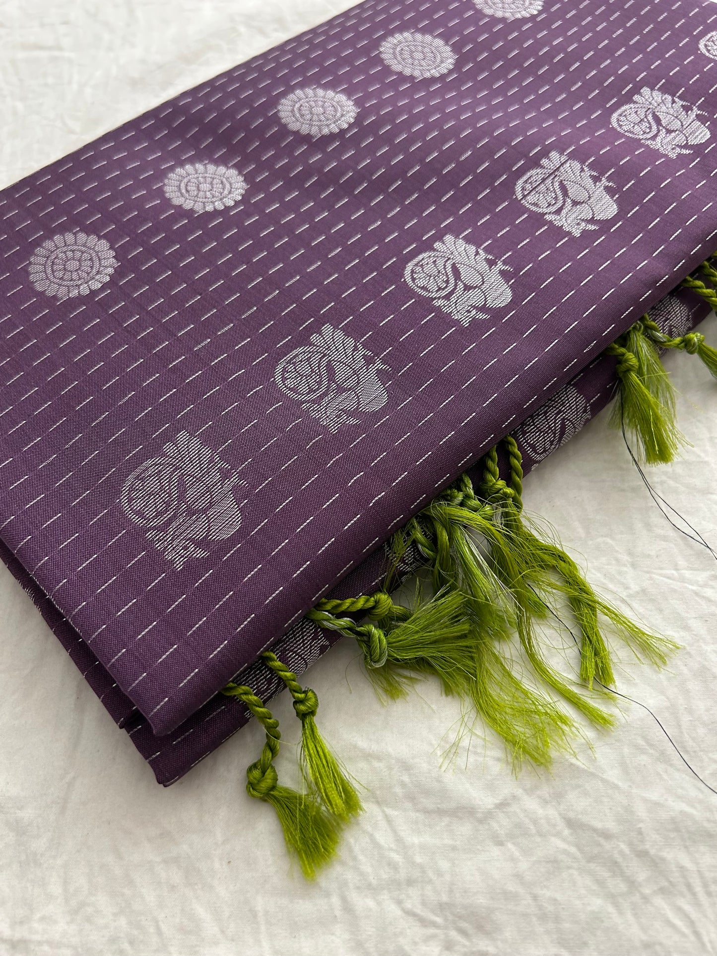 Ananta semi silk saree-Purple X green