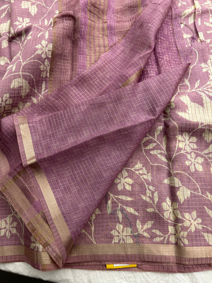 Pastel lavender chiffon viscose checks saree-Jan3