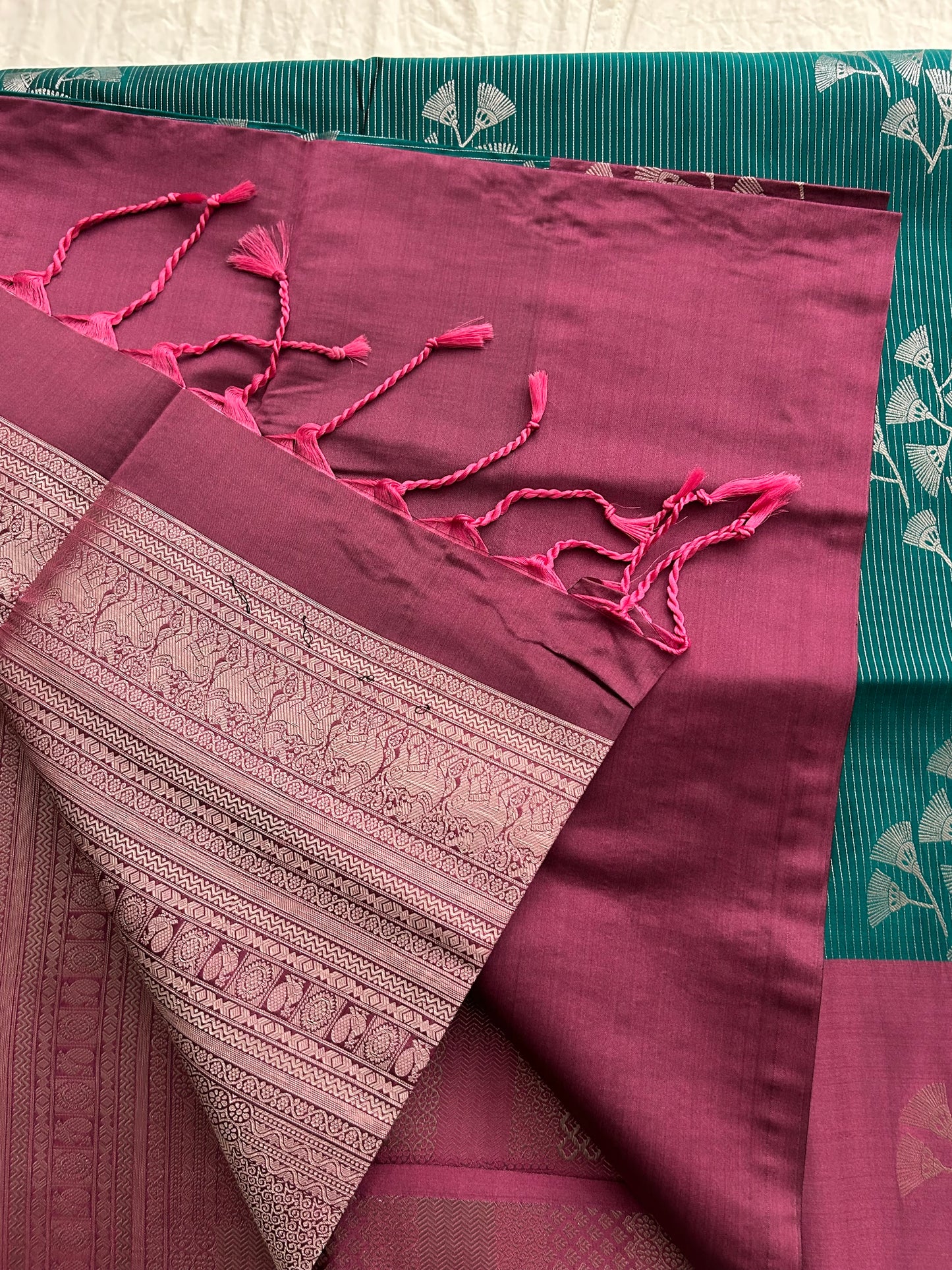 Ananta semi silk saree-Teal blue X Magenta