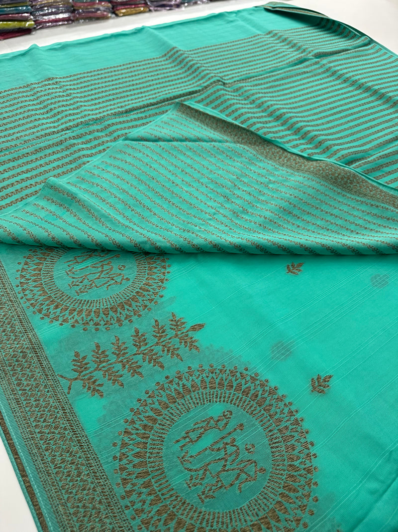 Jute Tussar Designer Sarees beautiful colour combinations🌹-AU9