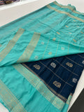 Premium Semi Mysore Silk sarees with silver and gold weavings and contrast blouse piece🌹-AU9