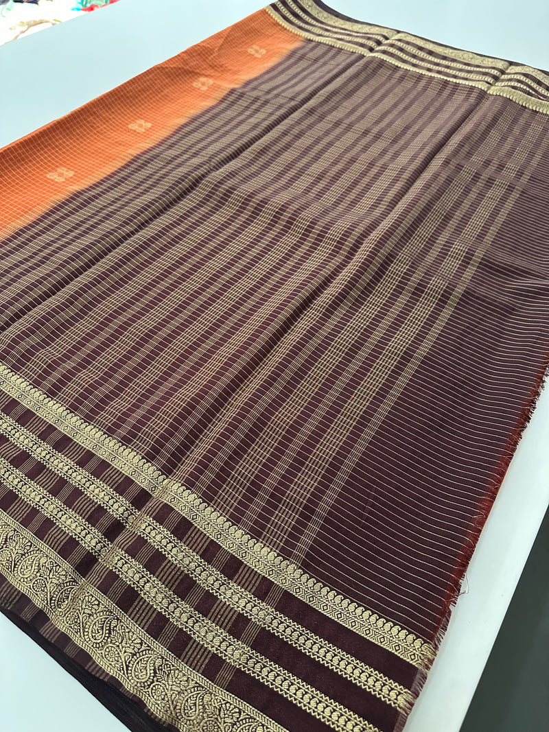 Semi Mysore Silk Checks Saree with Butta-AU16
