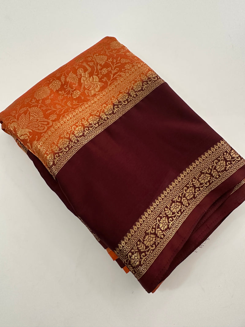 Crepe Silk Brocade Fancy Saree,, contrast border and contrast blouse piece 🌹 - AU10