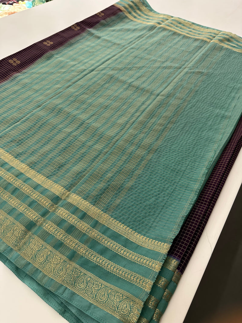 Semi Mysore Silk Checks Saree with Butta-AU16