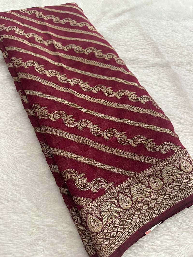 Premium Laser Chiffon Saree – Brown AU26