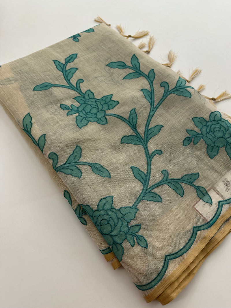 Appliqué work linen sarees🌹 -AU5
