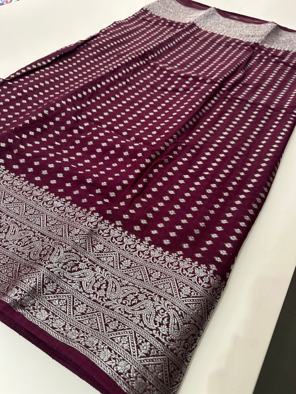 Wine Silver Butti Designer Saree - AU13