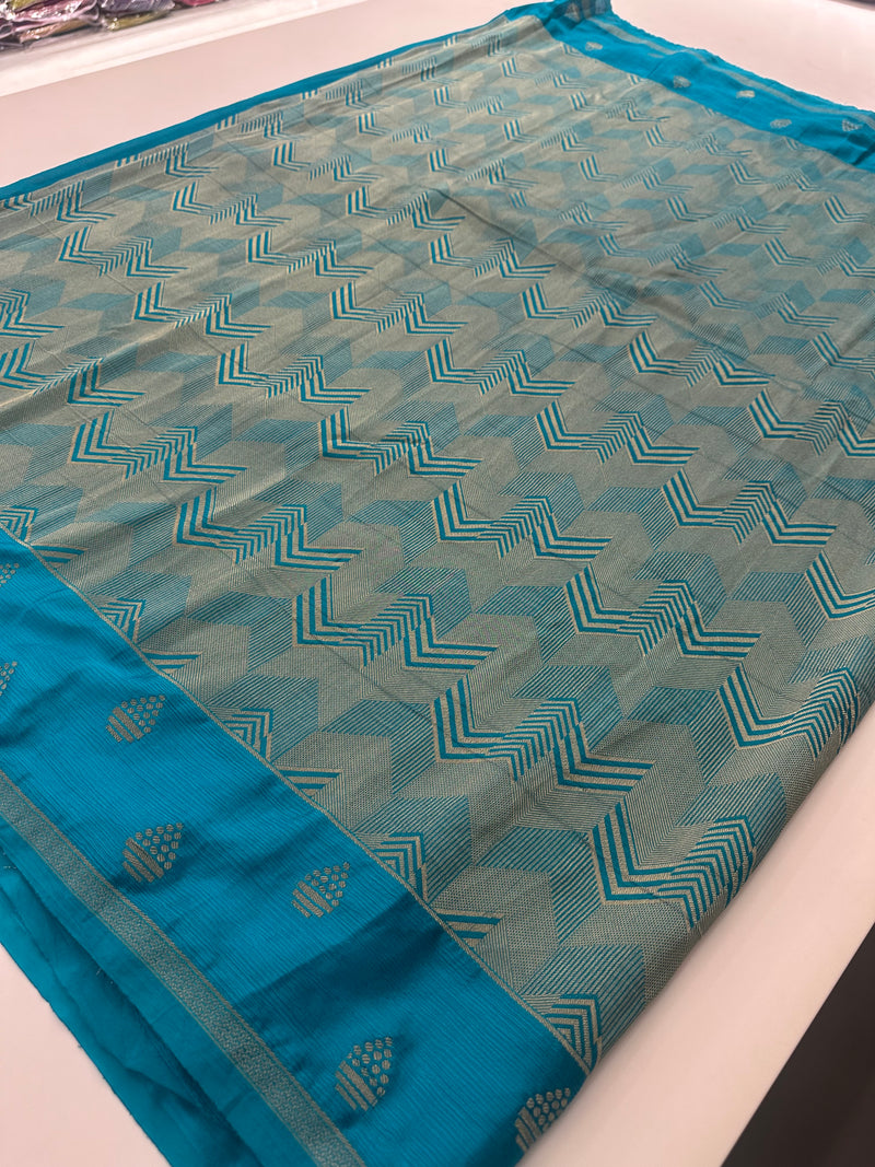 Rich Fancy Georgette Viscose Saree in Pastels and a Dark Shade♥️ Comes with Brocade buttas and butti self blouse ♥️-JU25