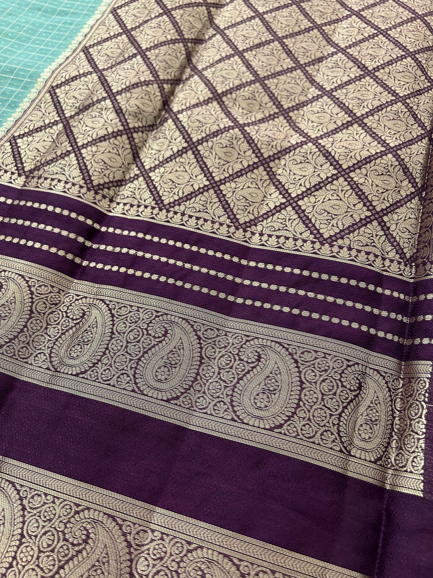 Designer pastel blue & purple combination soft cotton saree with bentex border-DC712