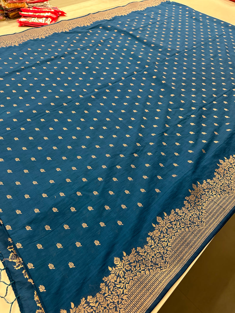 Venkatagiri fancy soft Linen Cotton sarees with self blouse and fancy Border and Butties all over 🌹-AU9