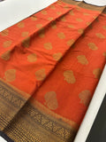 Rust Orange x Brown Tussar Cotton Saree with Double Leaf Butta All Over JU24