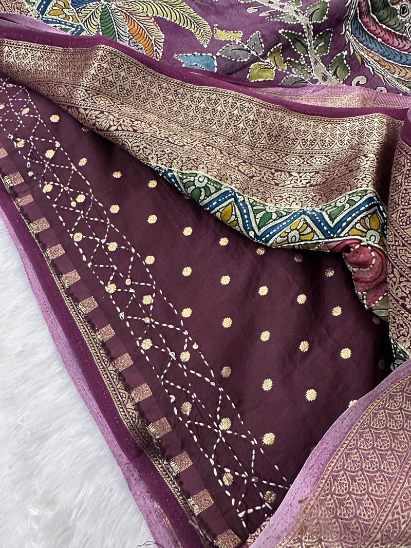 Katha Work Pure Chanderi Mul Saree🔥❣️-JU11