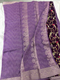 Lavender Viscose Silk Saree with Brown Floral Print Blouse SALE